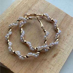 Spiral Pearl and Gold Hoops